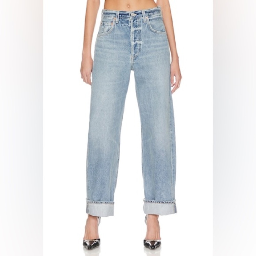 Citizens of Humanity Ayla Baggy Cuffed Crop Denim Jeans Skylights Blue